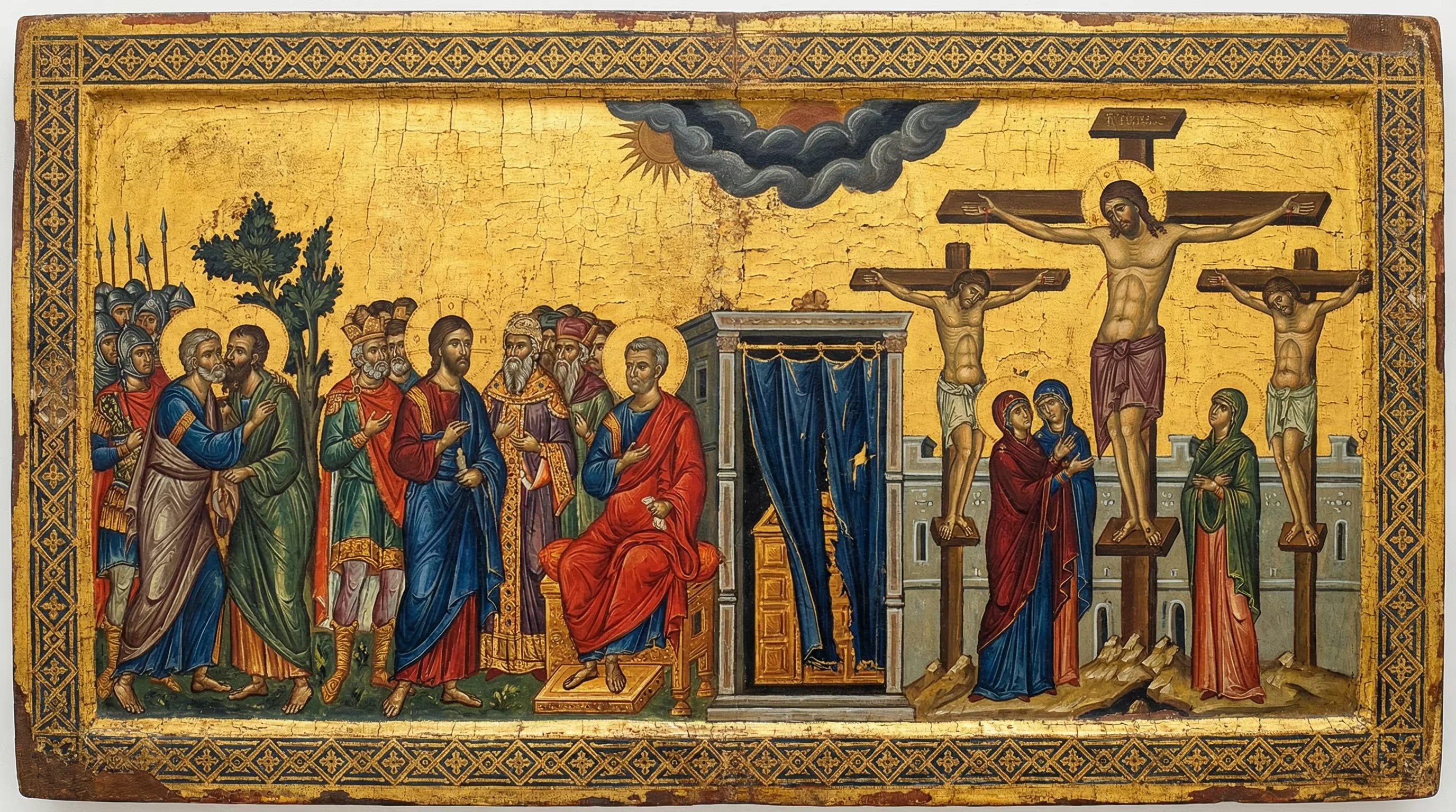 Crucifixion of Jesus - Biblical Painting in Byzantine Orthodox Style