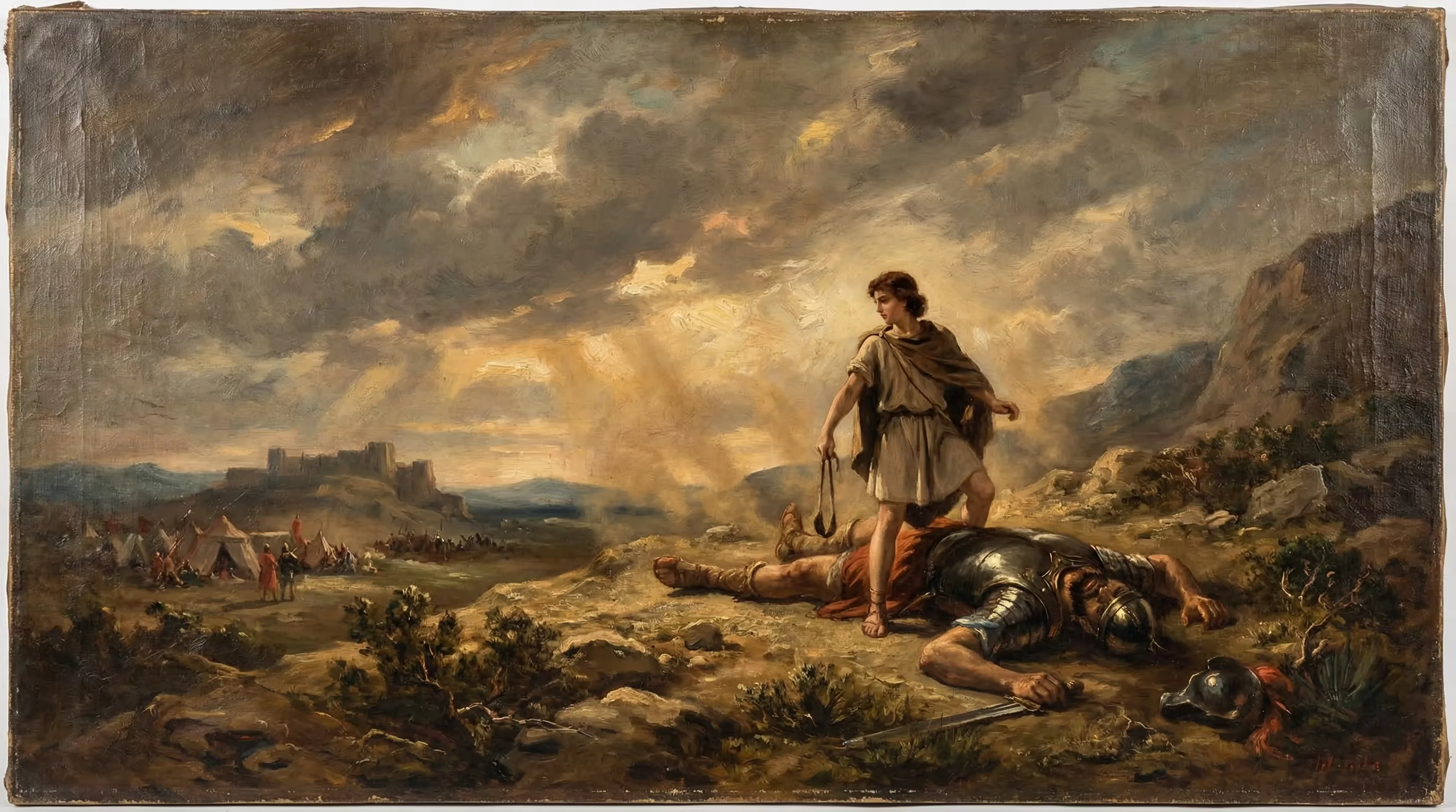David and Goliath - Biblical Painting in Romantic Period Style