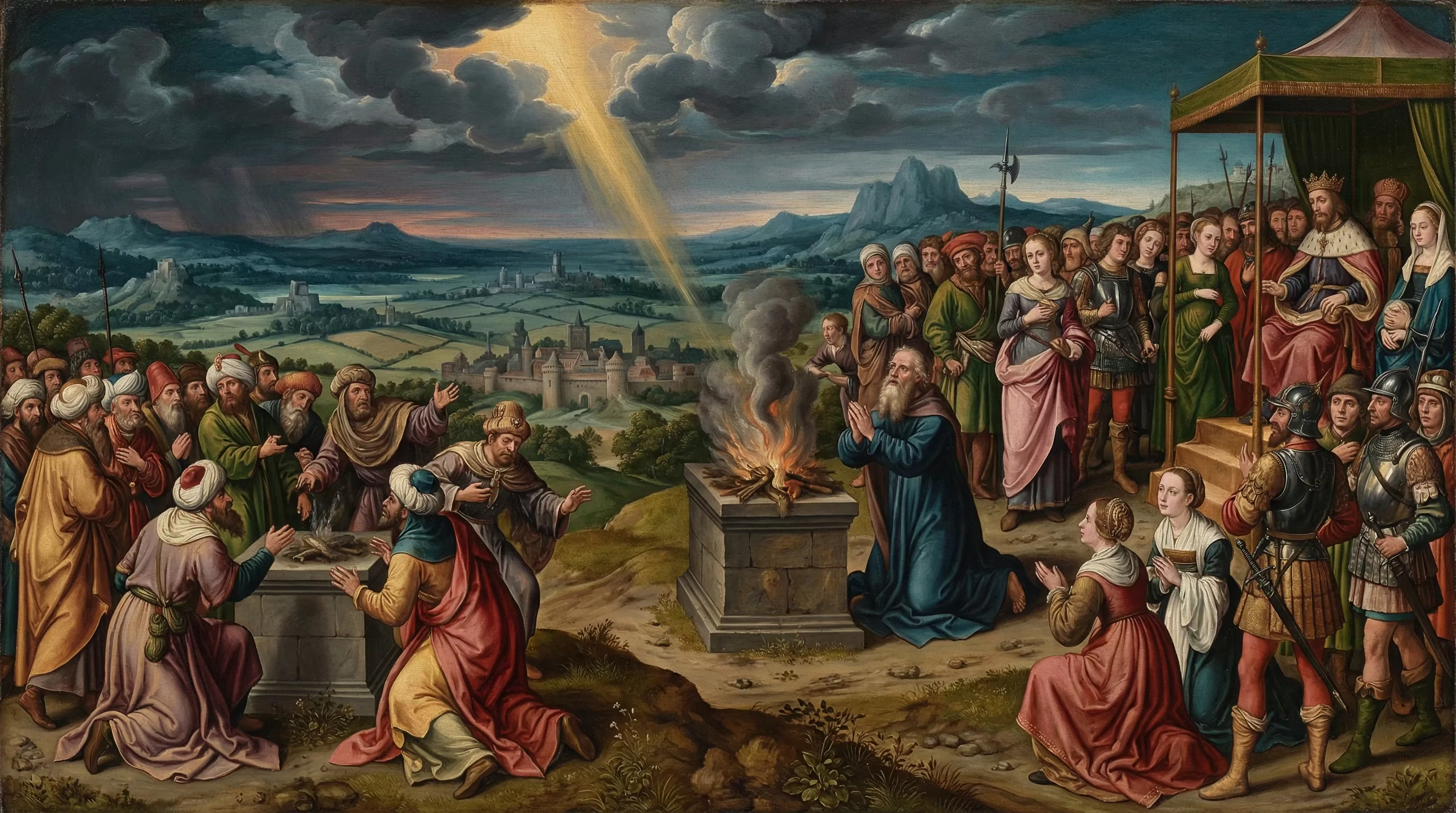 Elijah on Mount Carmel - Biblical Painting in Northern Renaissance Style