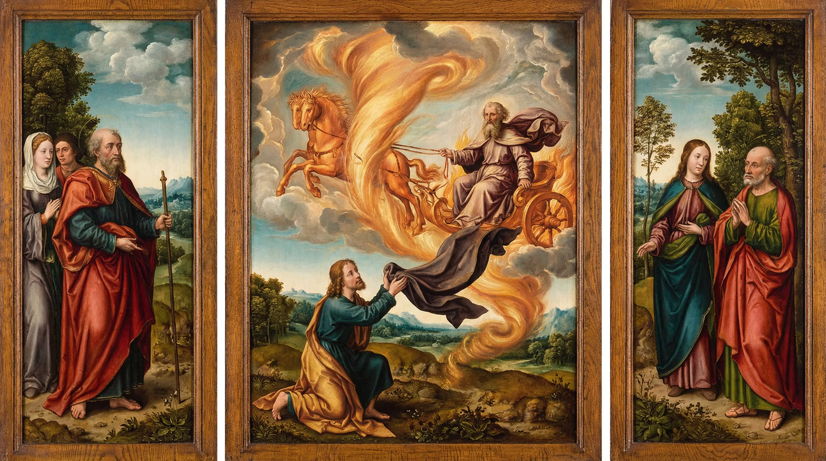 Elijah Taken to Heaven - Biblical Painting in Northern Renaissance Style