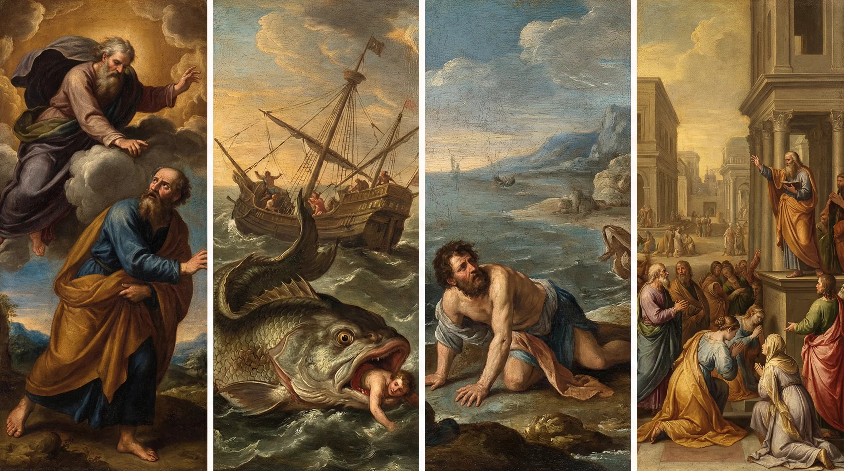 Jonah and the Great Fish - Biblical Painting in Italian Renaissance Style