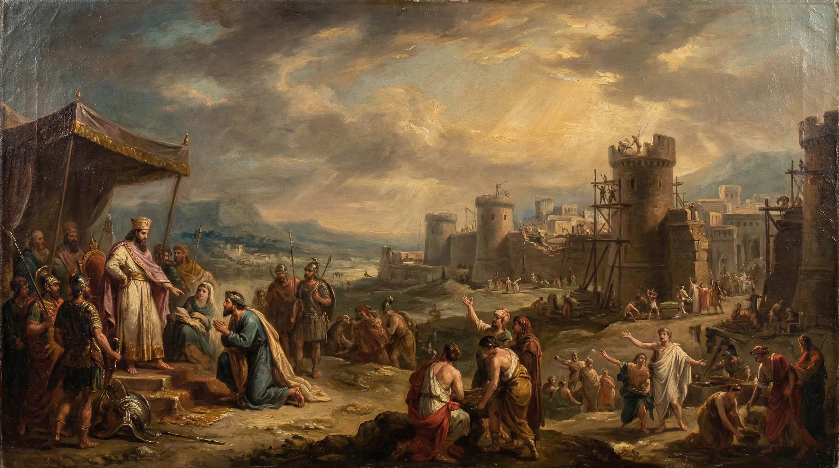 Nehemiah Rebuilds Jerusalem's Walls - Biblical Painting in Romantic Period Style