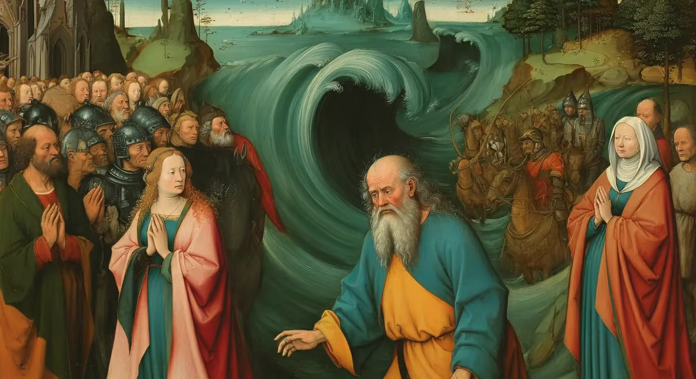 Parting of the Red Sea - Biblical Painting in Northern Renaissance Style