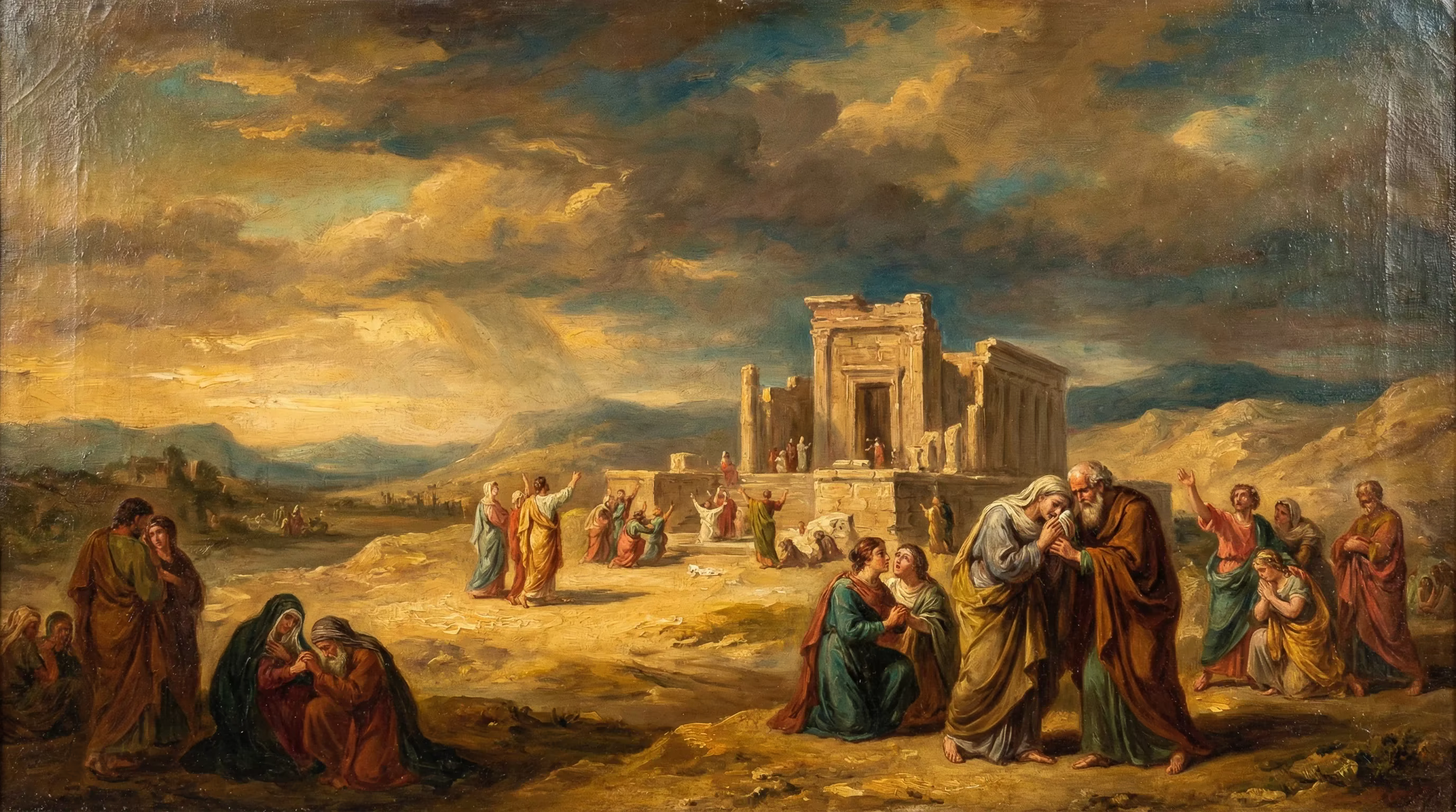Second Temple Completed - Biblical Painting in Romantic Period Style