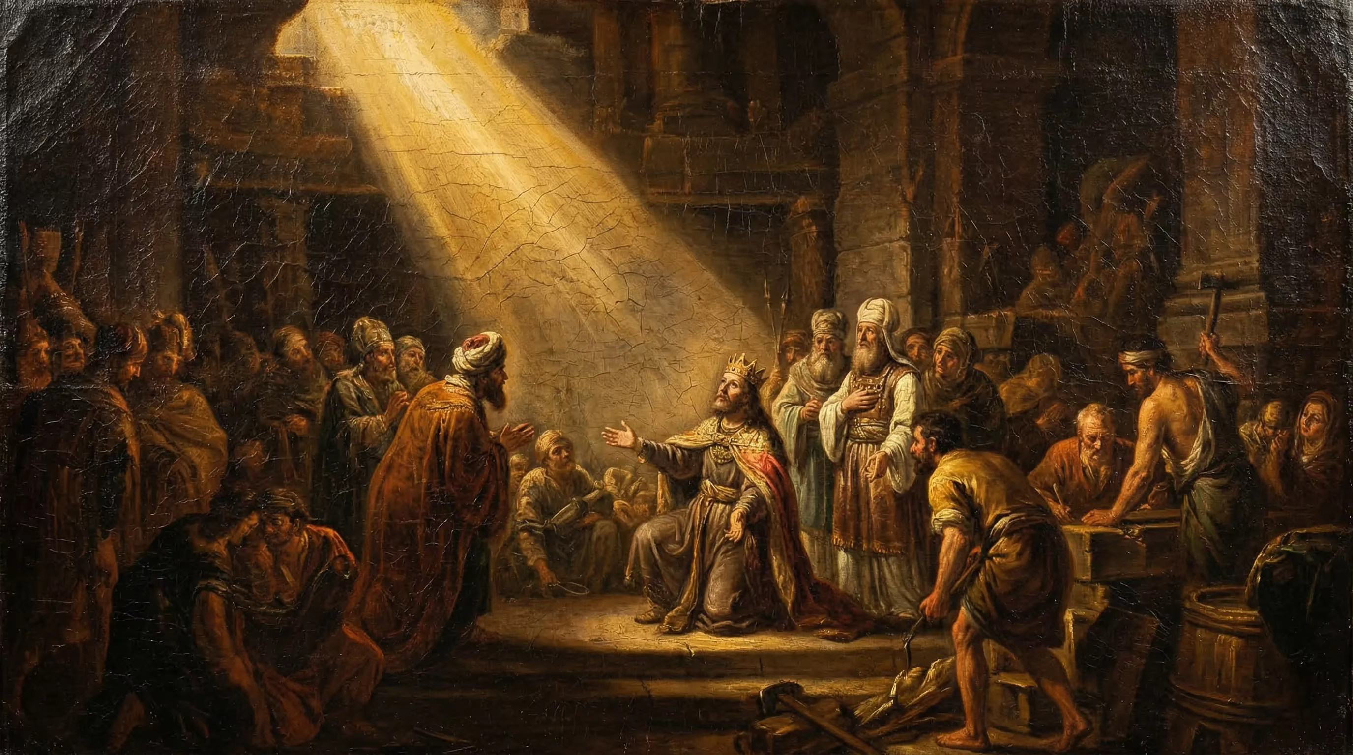 Solomon Builds the Temple - Biblical Painting in Baroque Drama Style