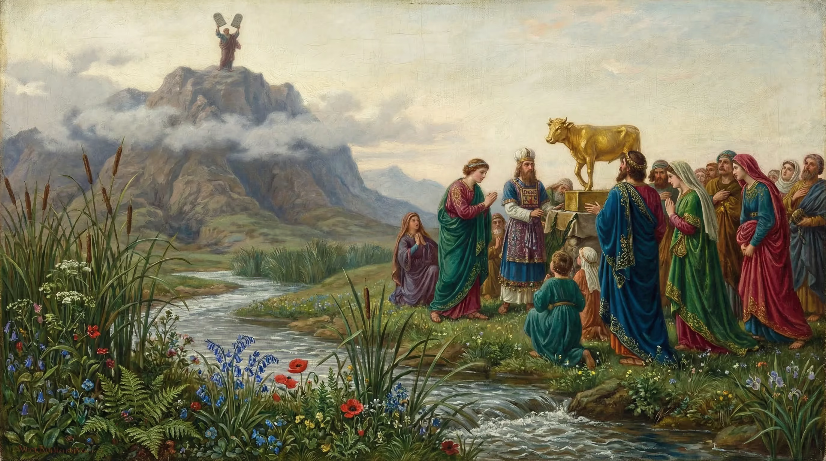 The Golden Calf - Biblical Painting in Pre Raphaelite Style