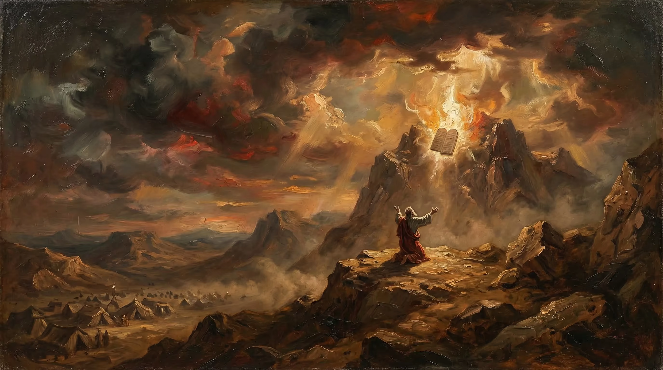 The Ten Commandments at Sinai - Biblical Painting in Romantic Period Style