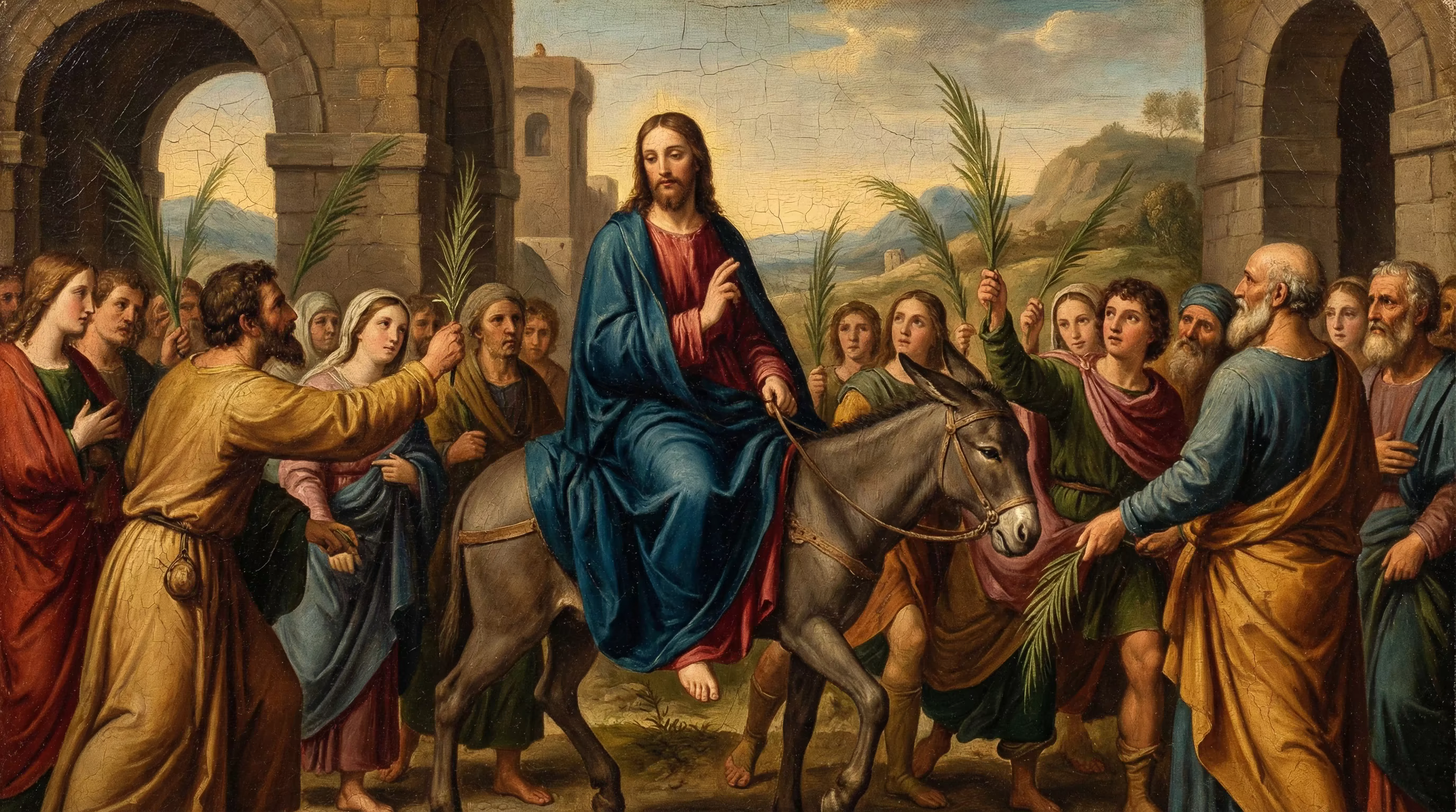 Triumphal Entry into Jerusalem - Biblical Painting in Italian Renaissance Style